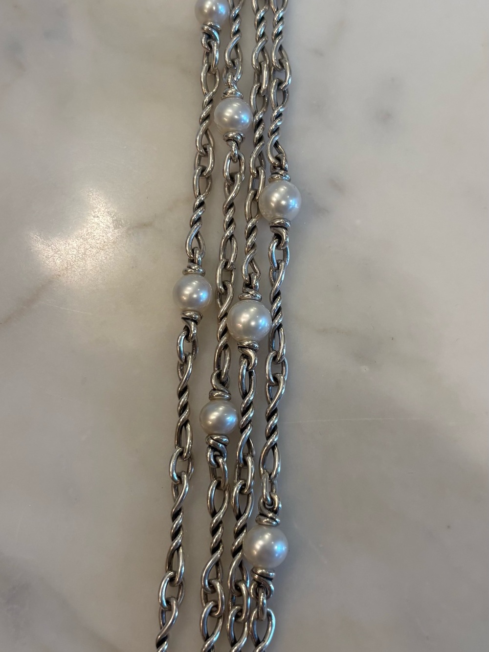 David Yurman Sterling Silver Pearl Continuance Four-Row Chain Bracelet